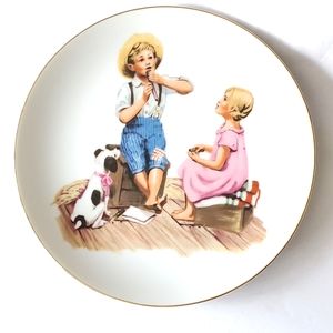 NORMAL ROCKWELL "MUSIC MASTER" PORCELAIN PLATE; 1986: 6 1/2 " WITH GOLD RIM